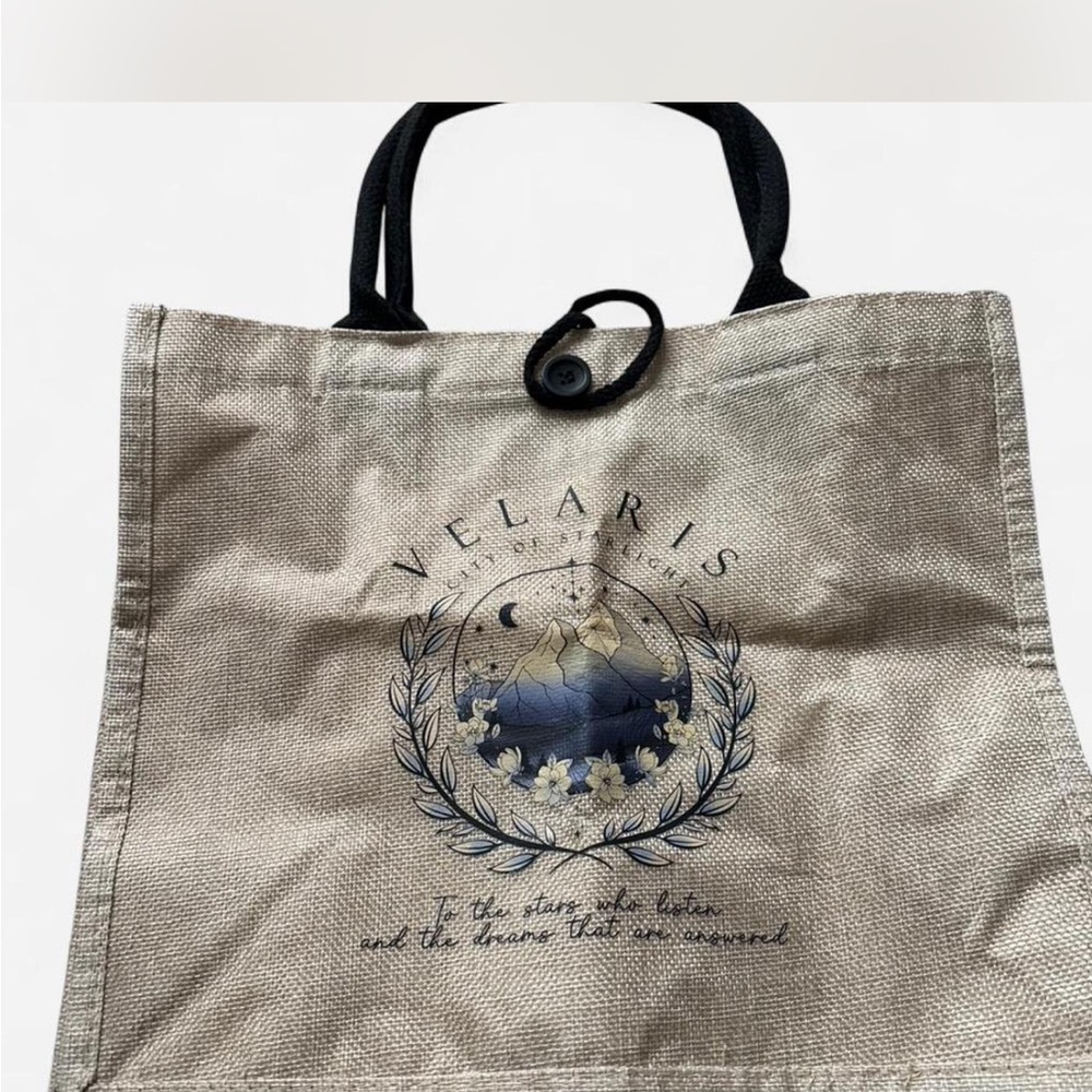 Velaris Beige Tote Bag with Black Handles